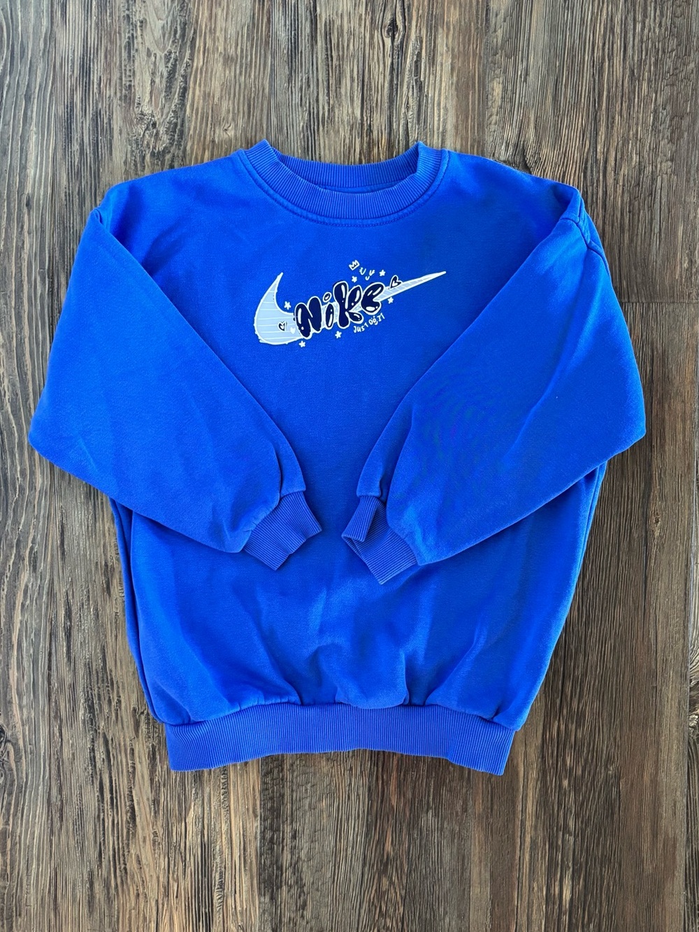 Nike Sportswear Club Fleece Pullover Sweatshirt Girls Small Blue Doodle Logo